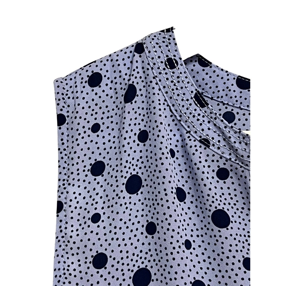 Talbots Polka Dot Blouse Womens Medium Blue Navy Sleeveless Split Neck Top - Picture 5 of 7